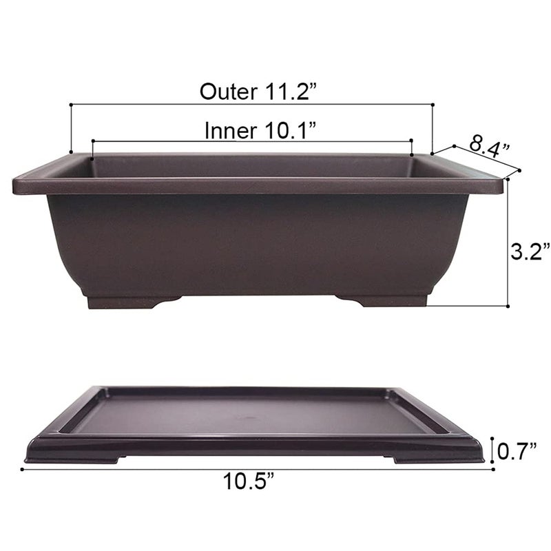 MUZHI 3PCS Large Rectangular Bonsai Tree Pots Planters with Tray 11" - Image 2